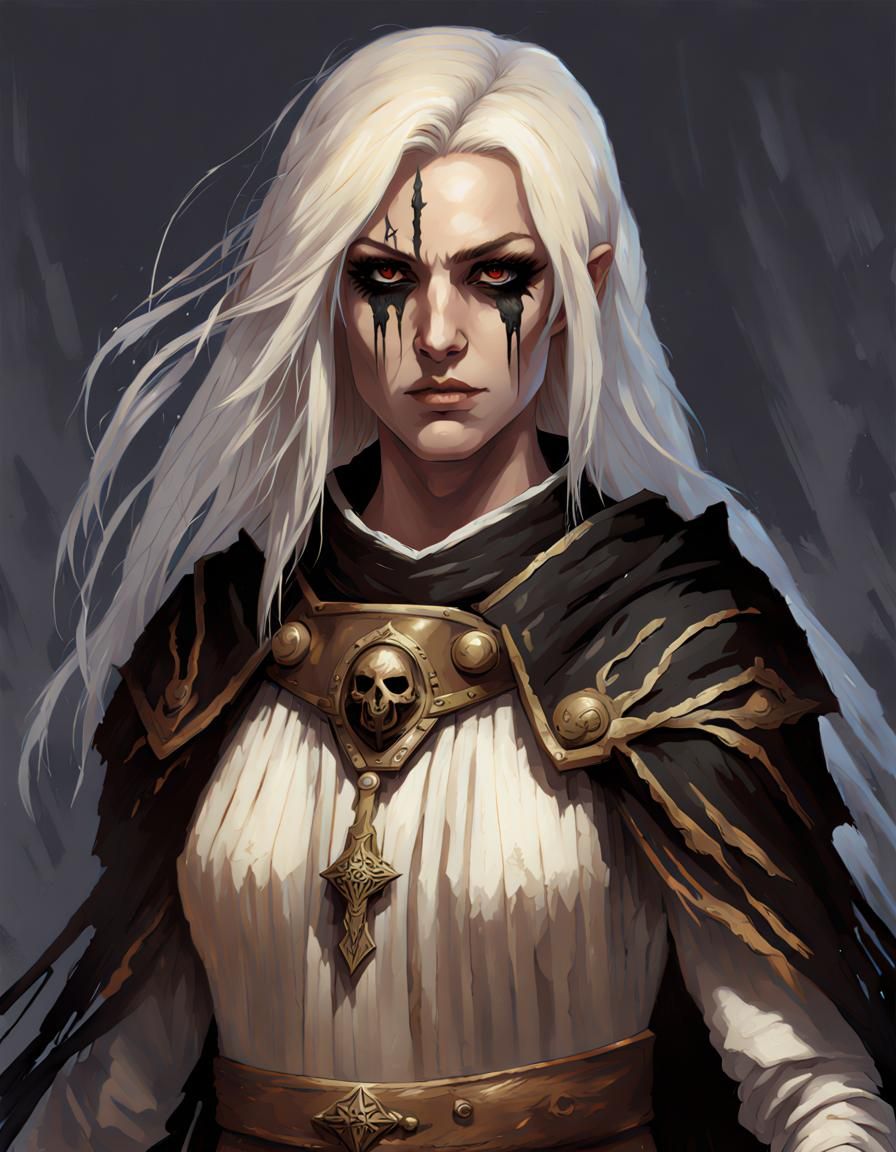 Aasimar Death Cleric with Black Eyes