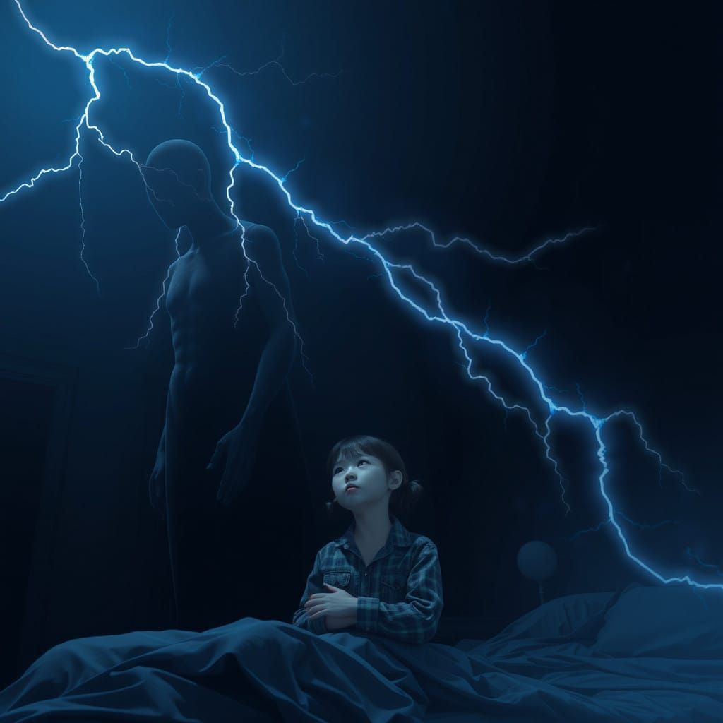 Dark Figure Looms Over a Terrorized Young Girl in a Haunting...