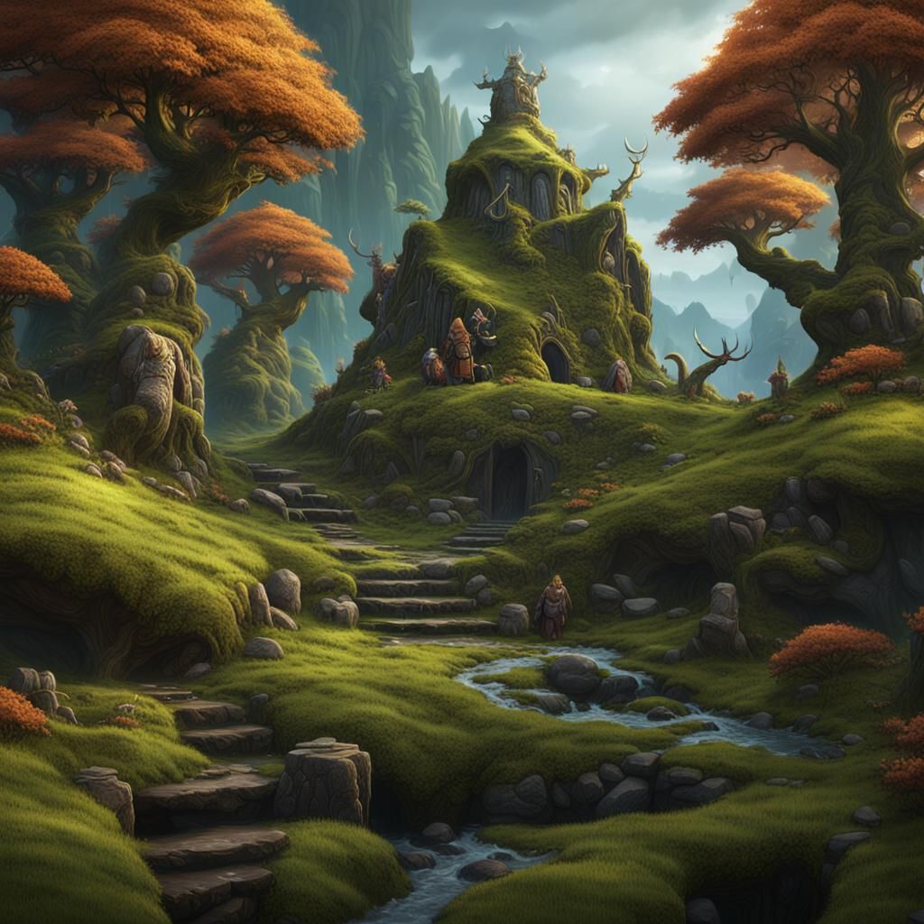 Dwarf Moss Druid Hovel in Detailed Matte Painting