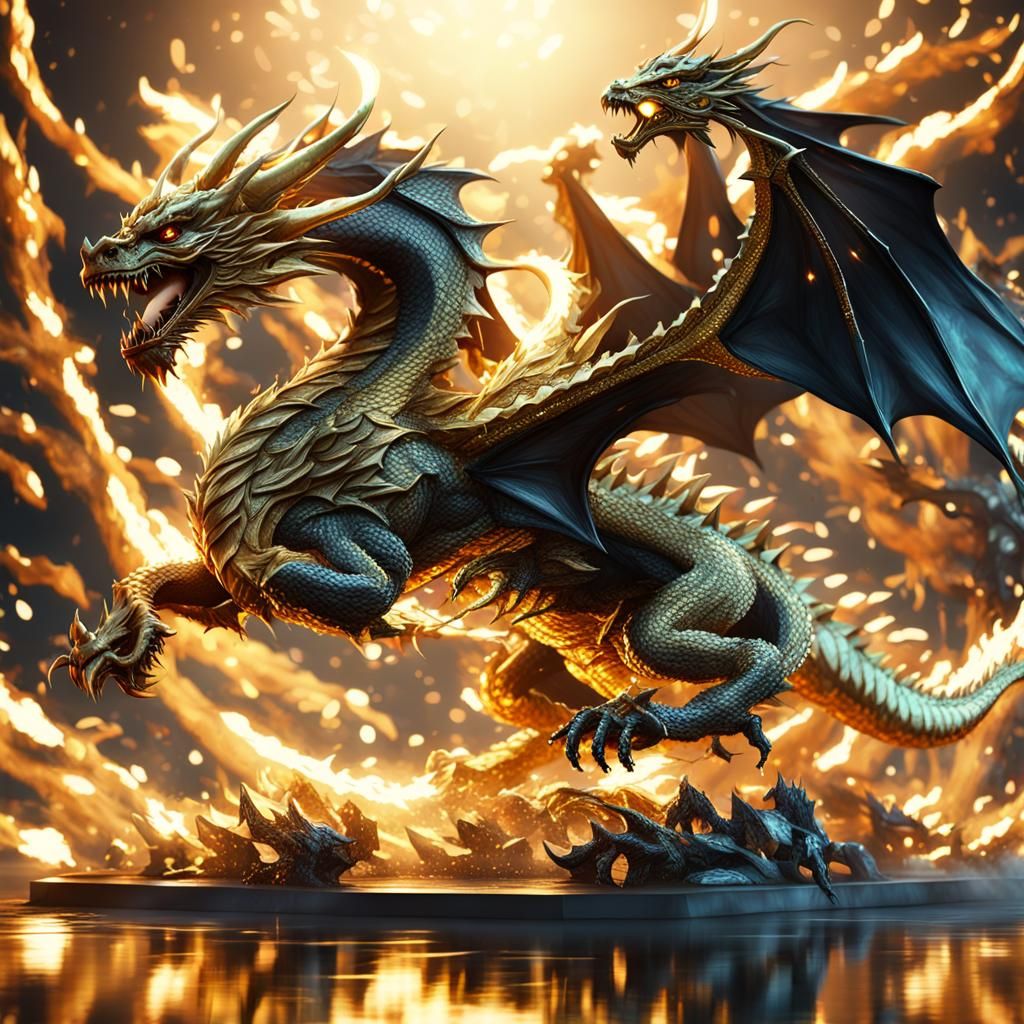 Golden Dragon vs Black Rider in Muted Colors