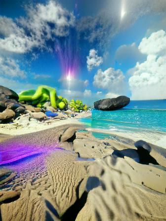 Vibrant Alien Beach in Hyperrealistic Holographic Style