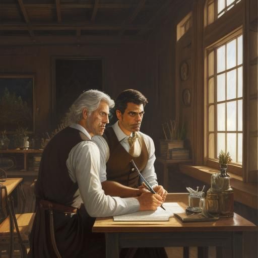 Apprentice and Teacher in Oil Painting Style