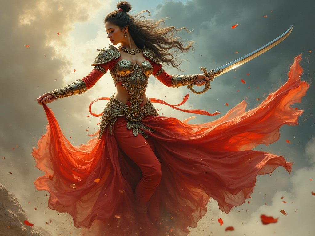 Warrior Dancing with Sword in Silk and Steel