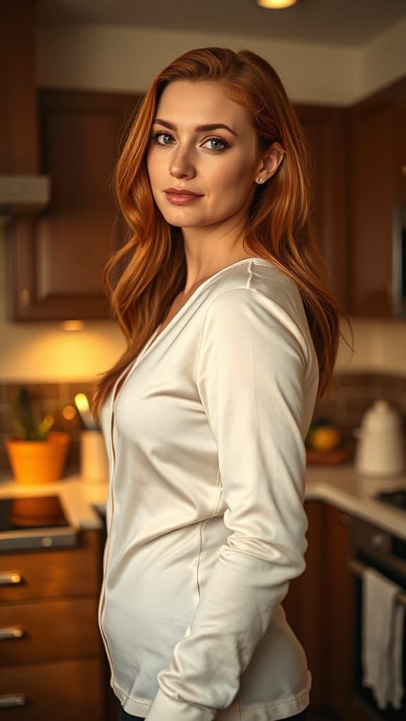 Auburn Haired Woman in Silk Shirt - Golden Hour