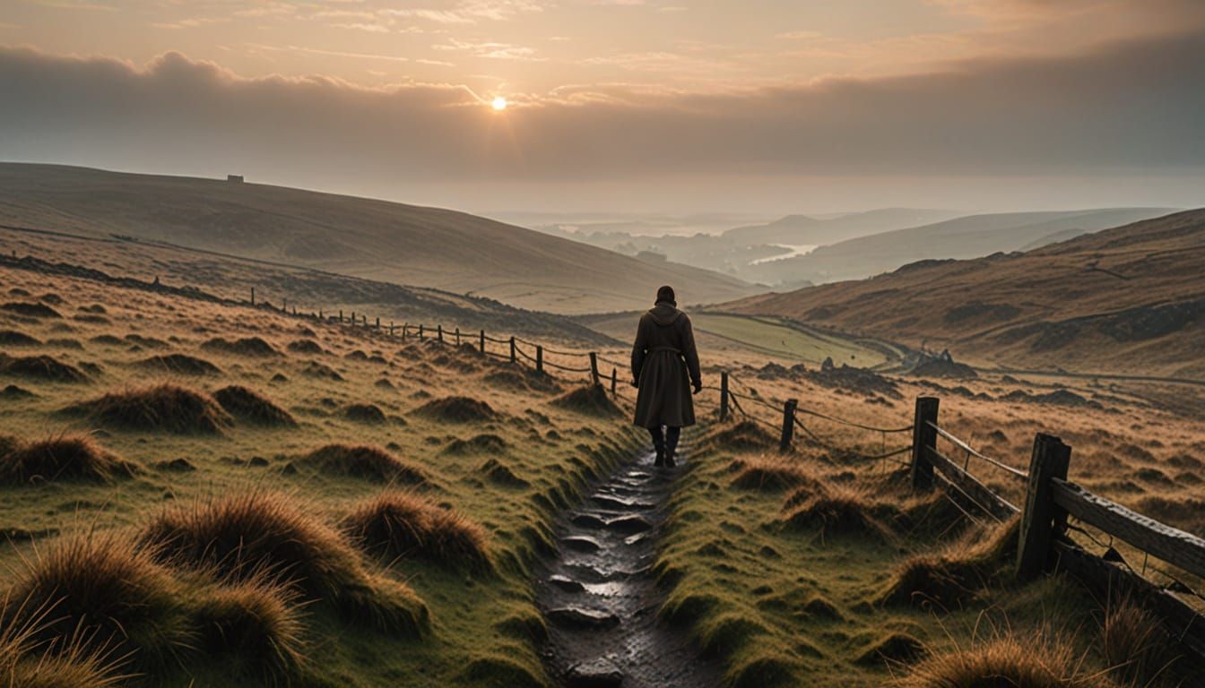Misty Moorland Landscape in Earthy Tones