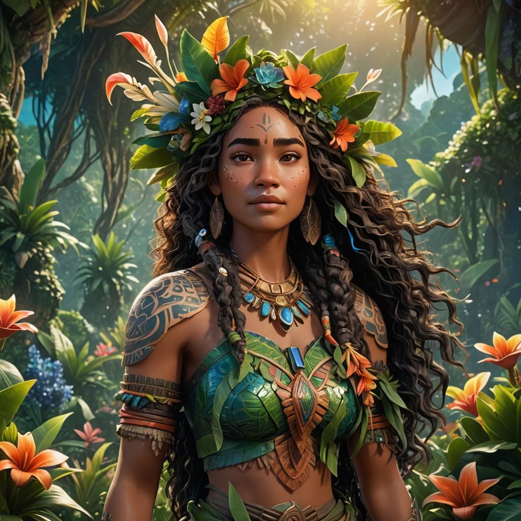 Moana Portrait in High-Fantasy Art Nouveau Style