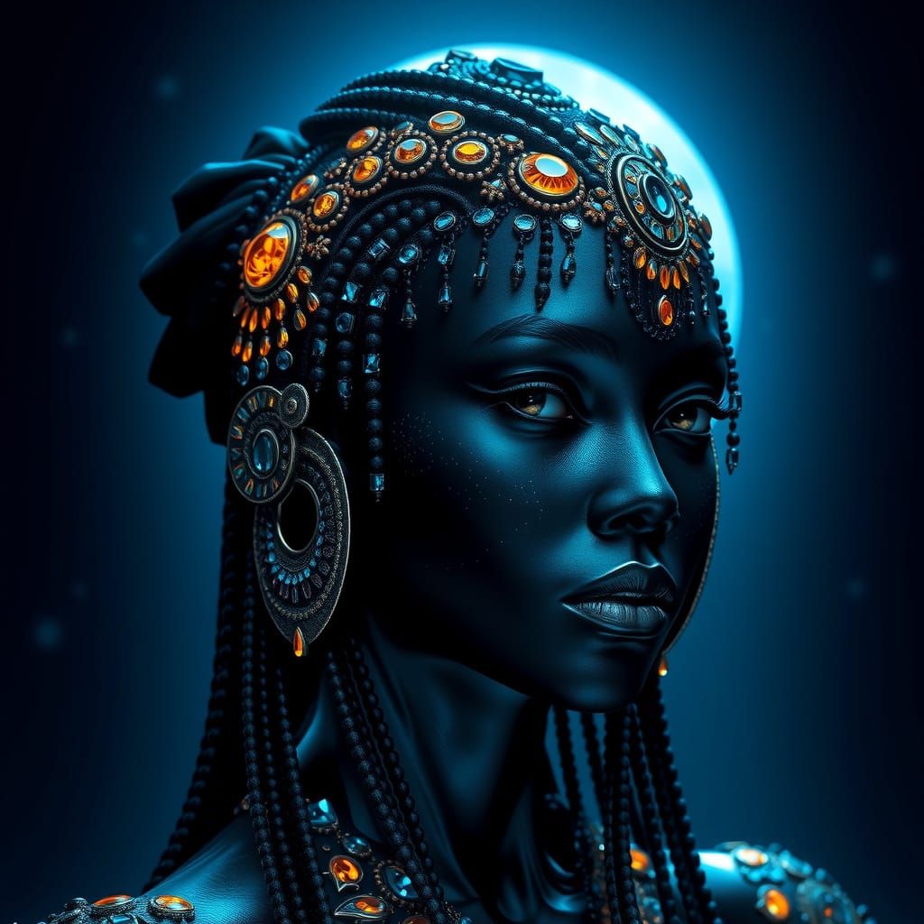 Celestial Black Goddess in Ethereal Glory