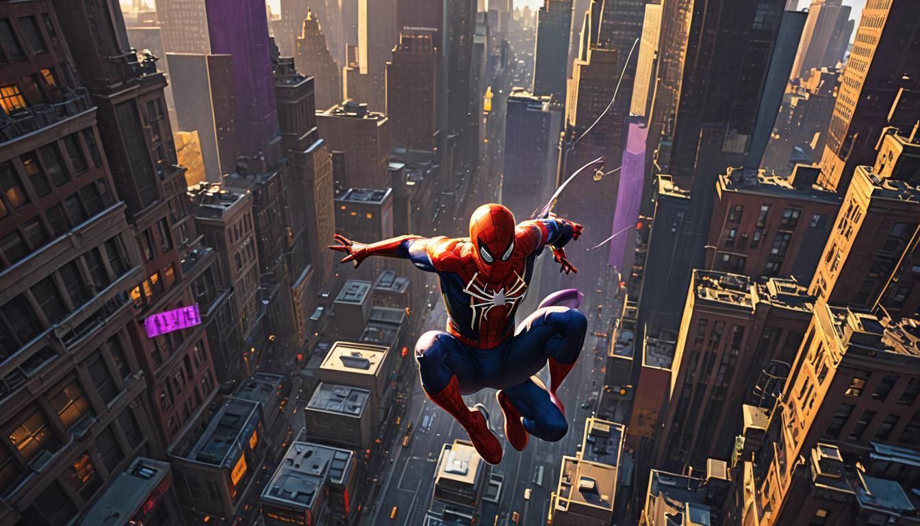Spider-Man Swings Through New York: Dark Fantasy Art