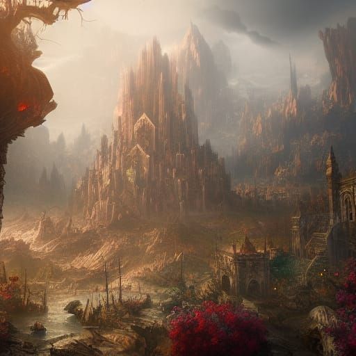 Apocalyptic Wonderland in Detailed Matte Painting Style