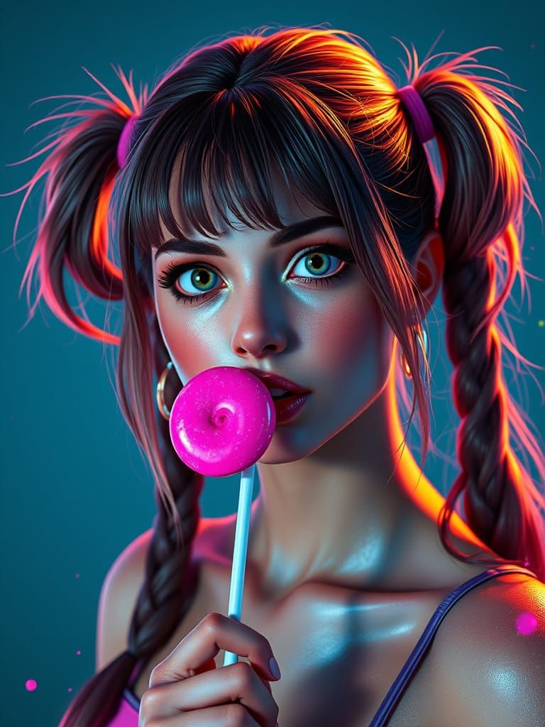 Topanga Lawrence in Whimsical Portrait with Pink Lollipop