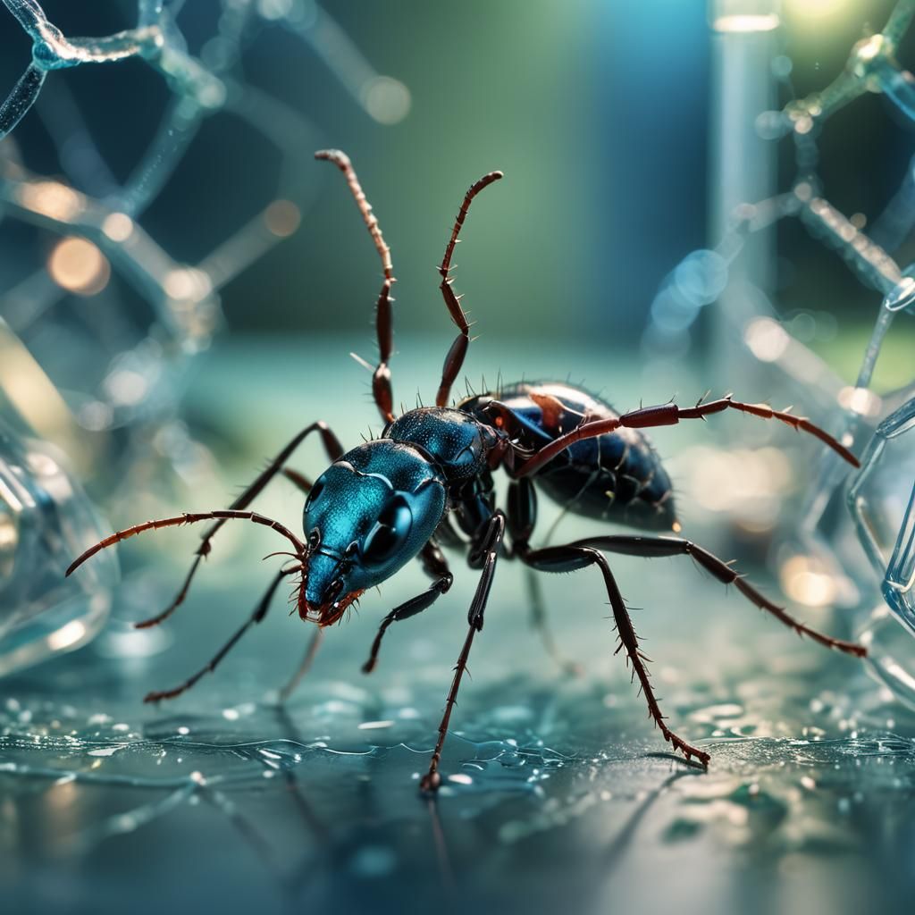 Ant with Transparent Body in Lab: Macro Photography