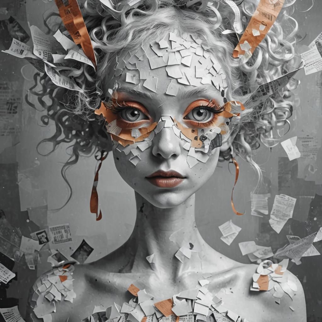 Albino Elf Woman: Surreal Abstract Collage Portrait