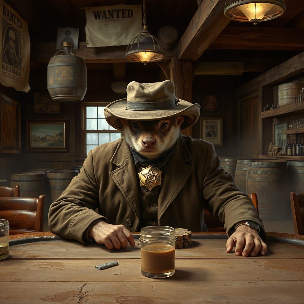 Otter Sheriff Plays Poker in Old West Saloon