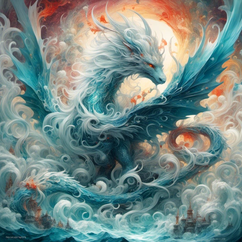 Mystical Rainbow Dragon in Dystopian Crystal Landscape