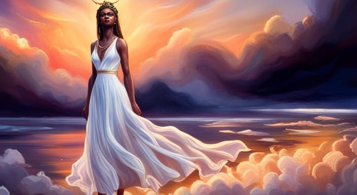 Ethereal Black Sun Goddess in Gold and White