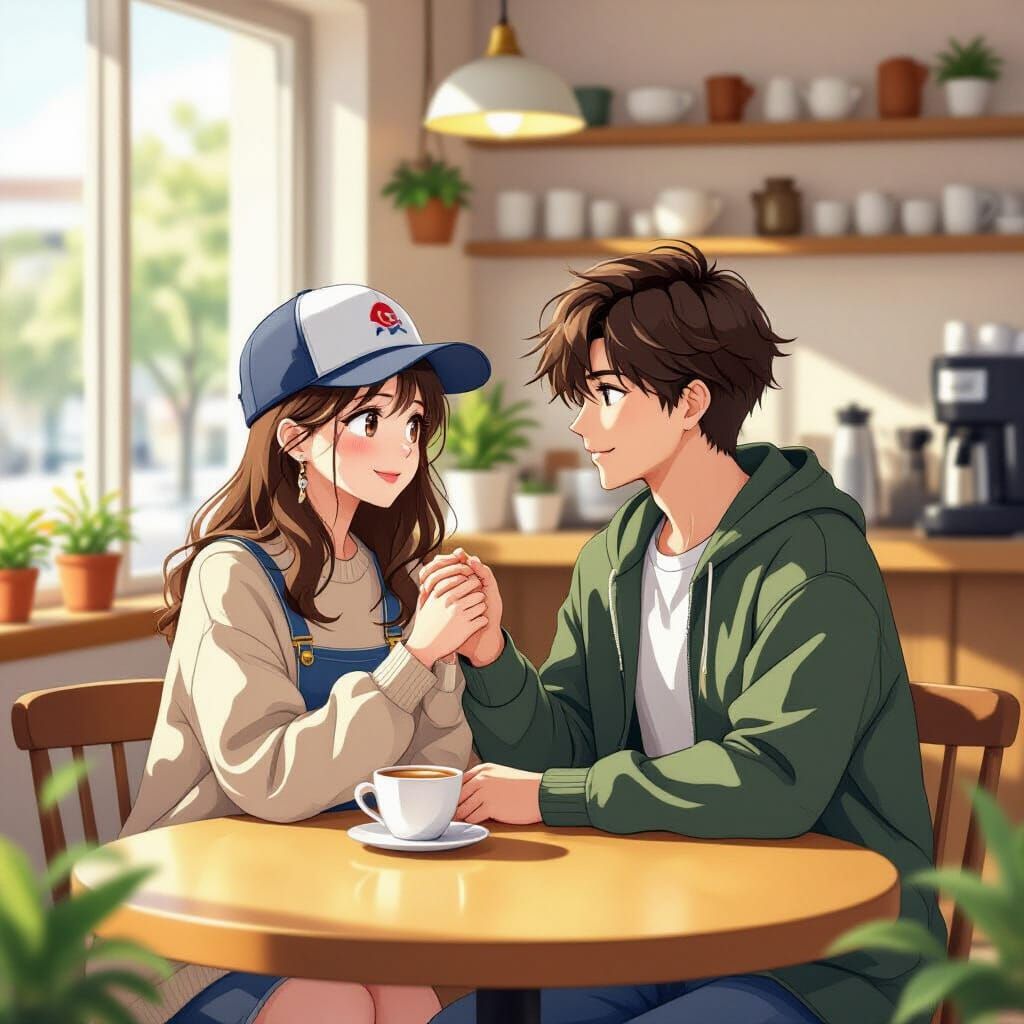 Secret Idol Date in Coffee Shop, Whimsical Art Style