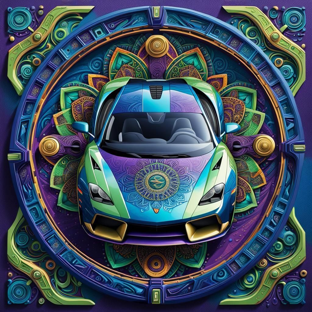 Stylized Supercar Mandala in Vibrant Street Art