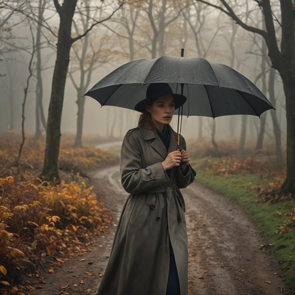 Autumnal Woman in Mist, Cinematic Film Still