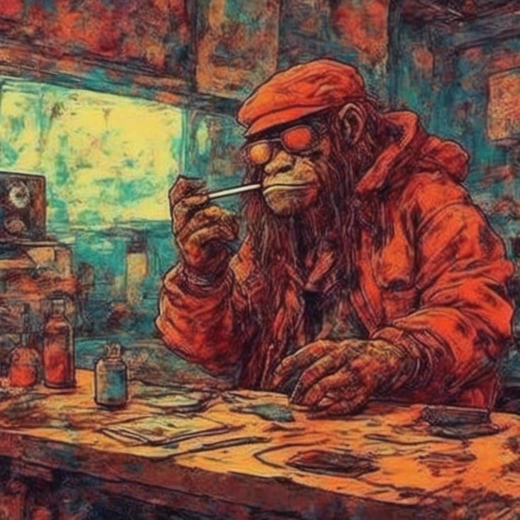 Cyberpunk Sasquatch Smoking Cigar in Anime Style
