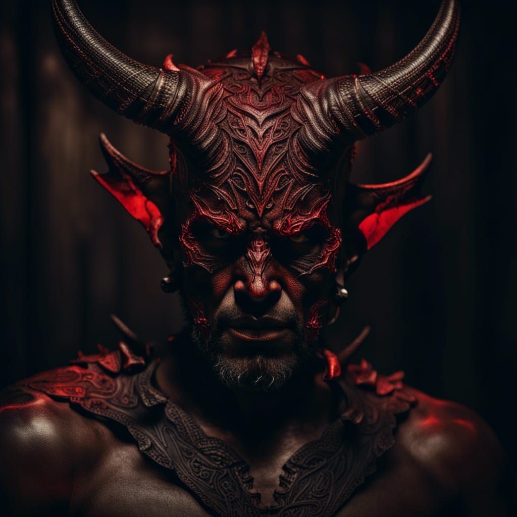 Hyperrealistic Devil Man Portrait with Horns