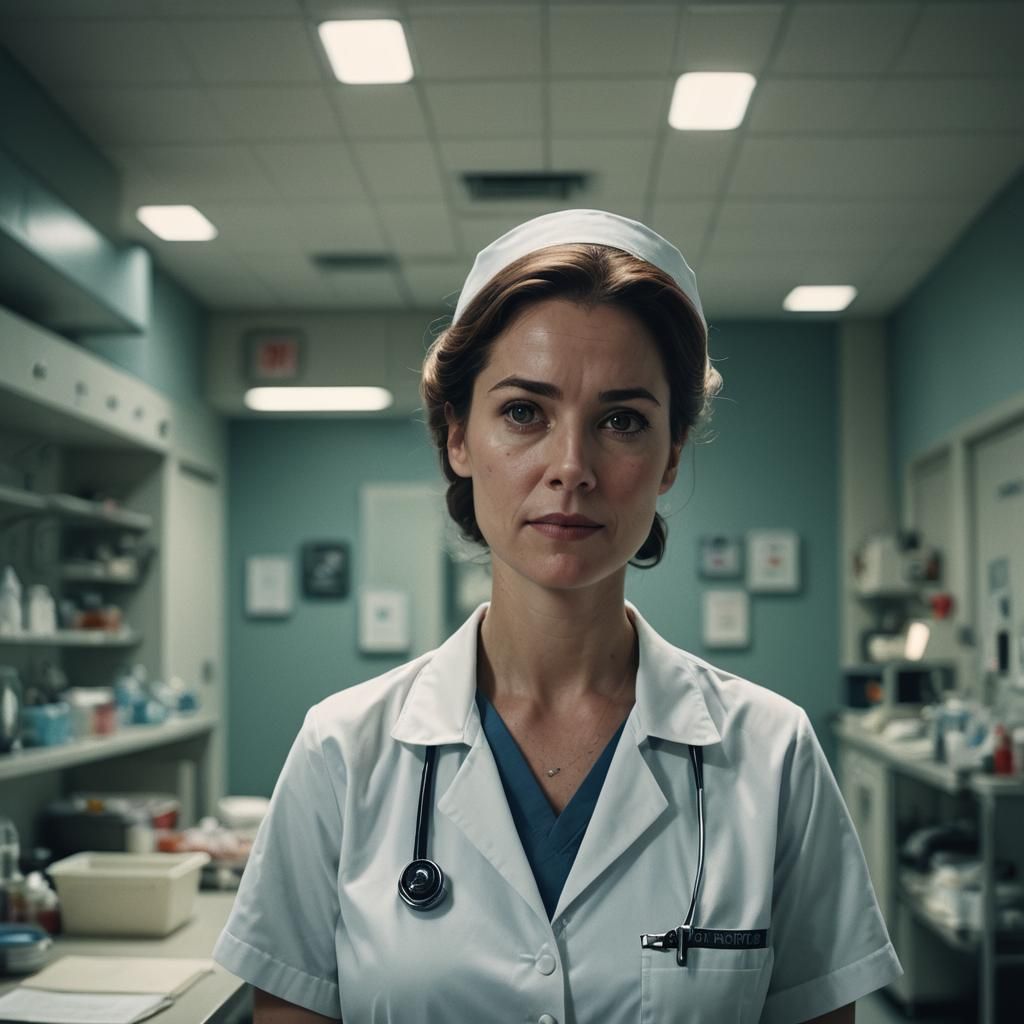 Female Nurse in Cinematic Film Still