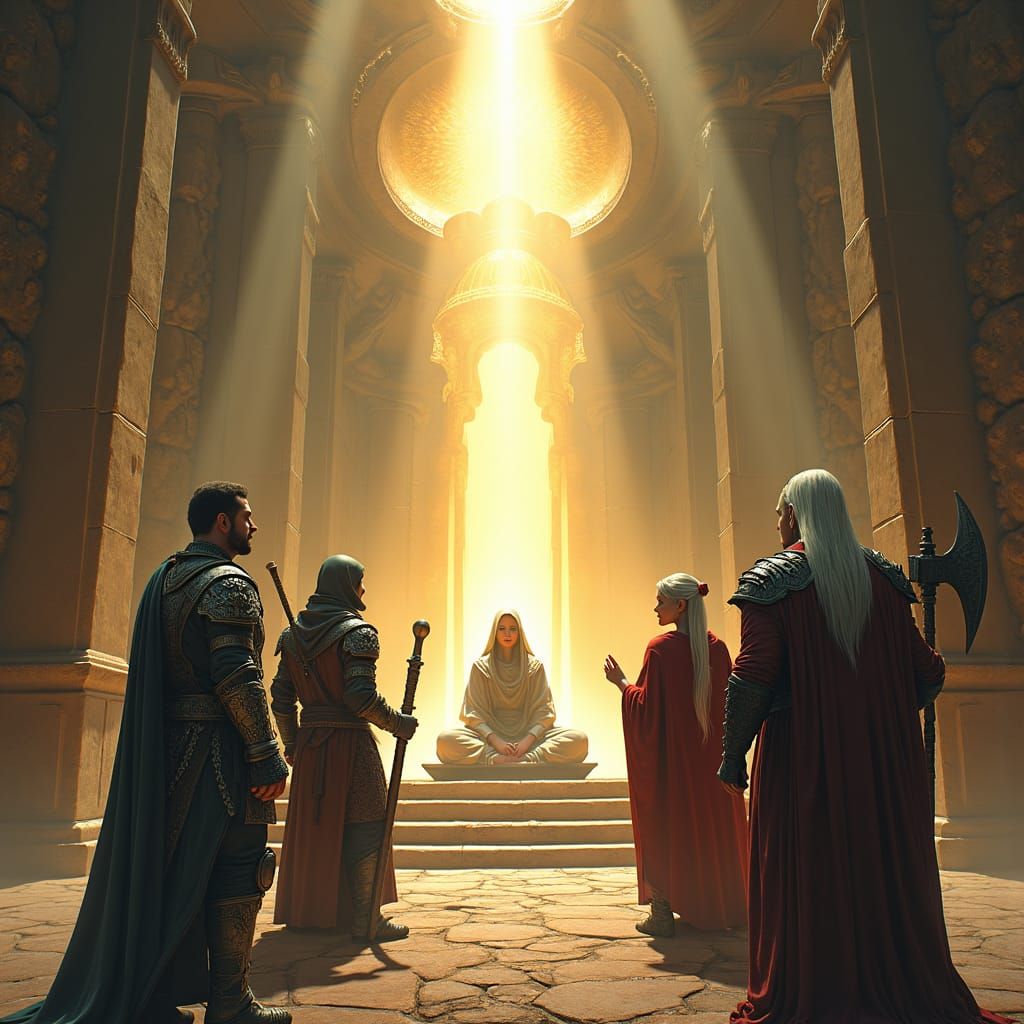 D&D Heroes Healed in Temple, Dark Fantasy Art