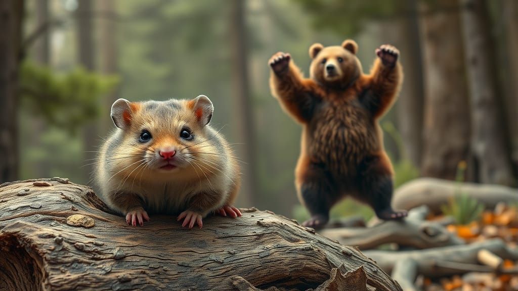 Grumpy Hamster and Dancing Bear in Photorealism