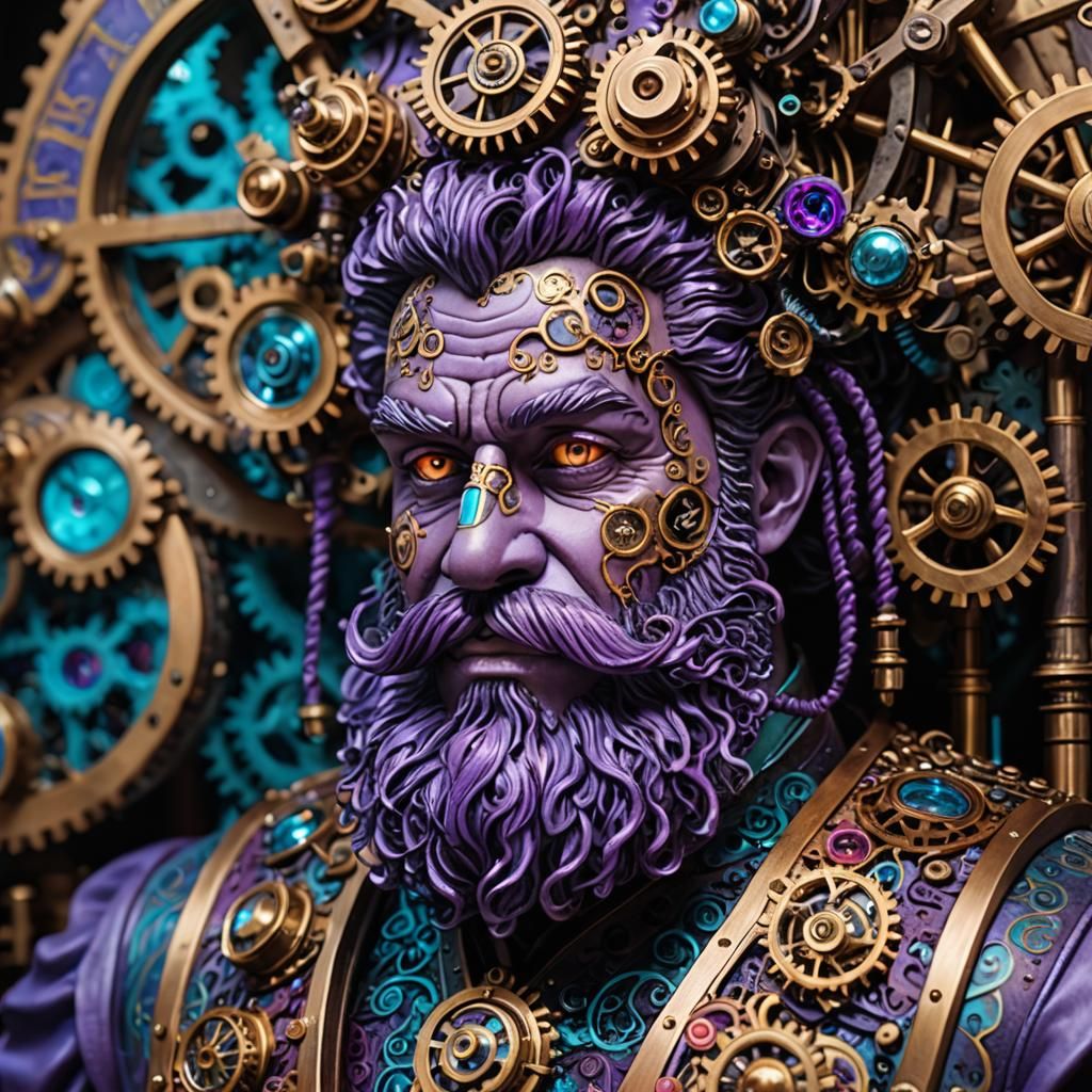 Steampunk Automaton's Bearded Masterwork in Dye-Transfer Sty...