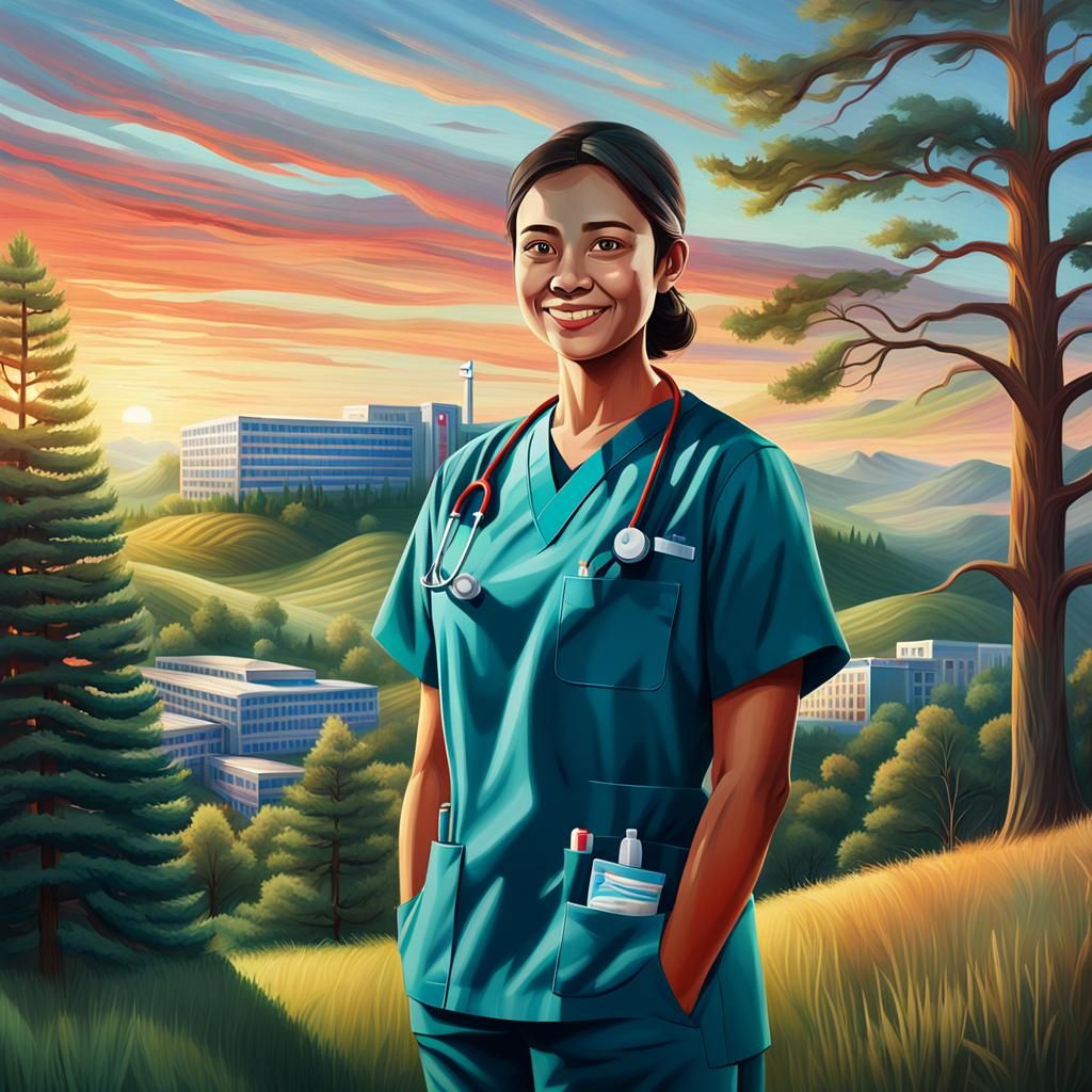 Healthcare Hero in Sunrise, Digital Oil Painting
