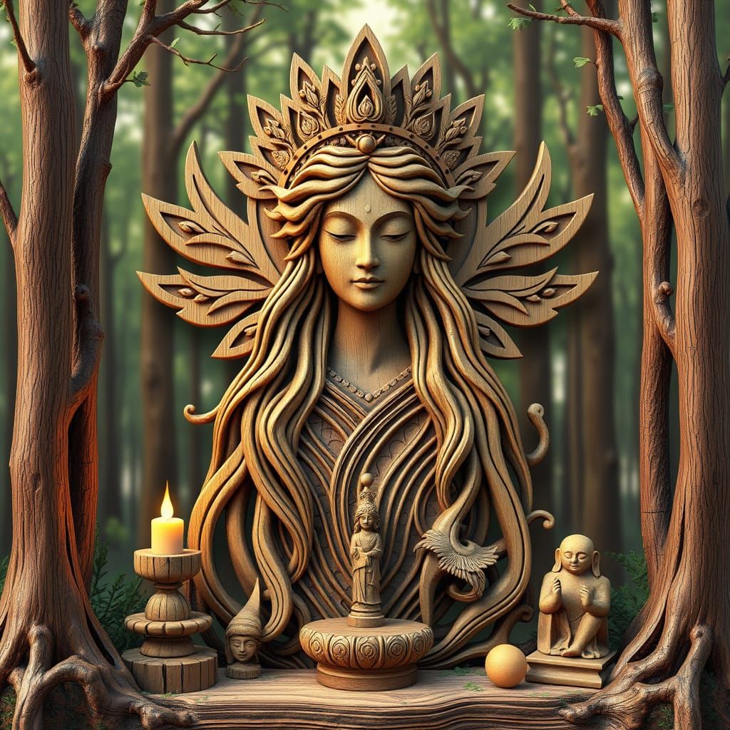 Goddess of the Forest in Whimsical Wood Art