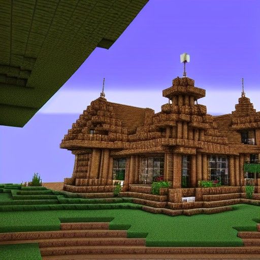 Detailed Minecraft Mansion Digital Matte Painting