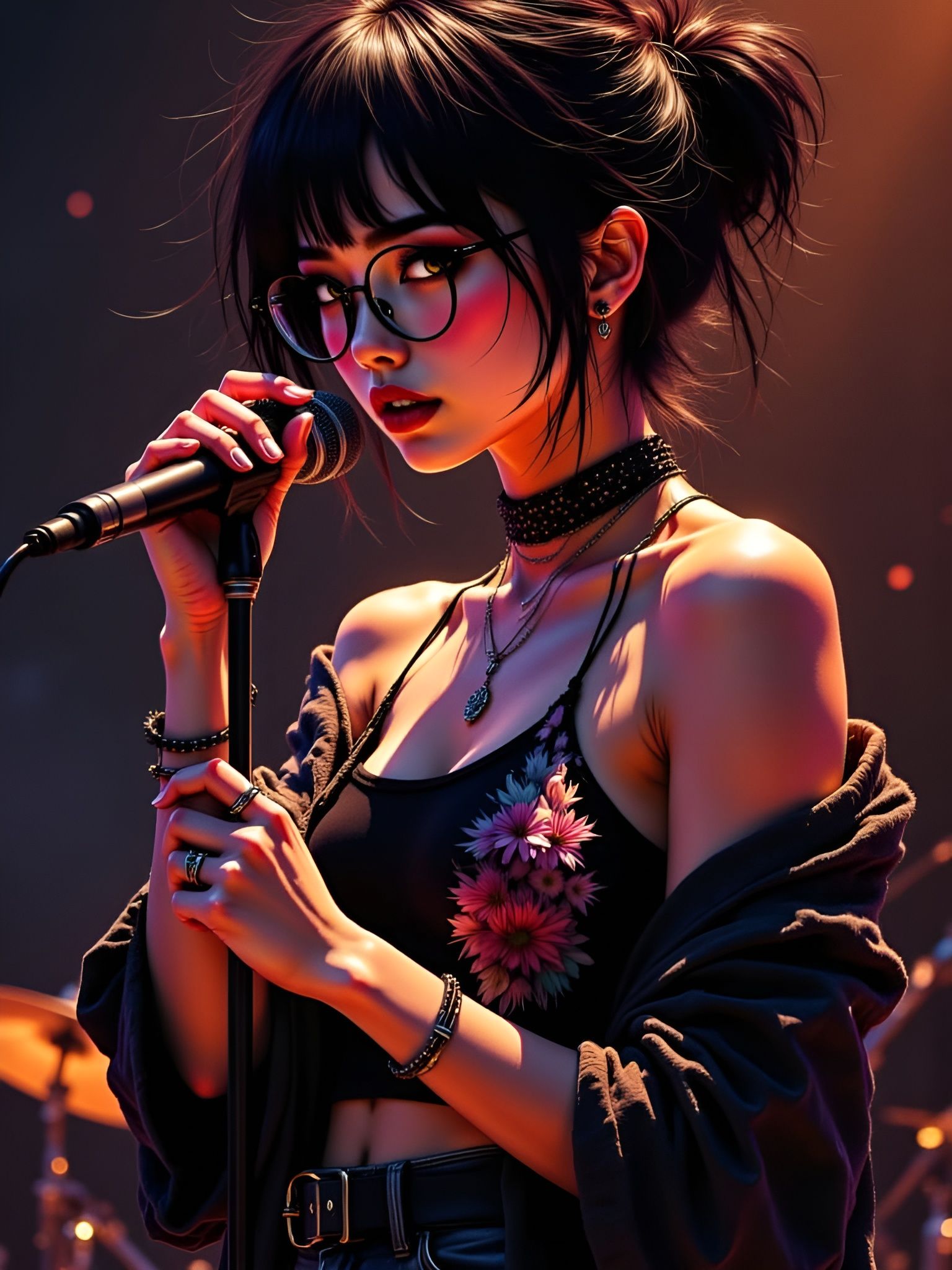 Dramatic Anime Portrait of a Moody Songstress