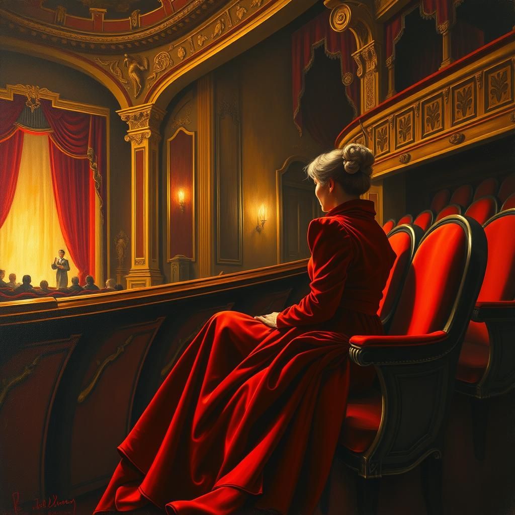 Elegant Woman in Theatre, Expressive Oil Painting
