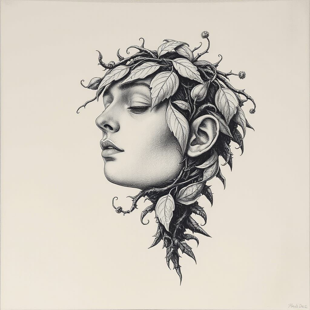 Monochromatic Portrait of Contemplative Face Made from Inter...