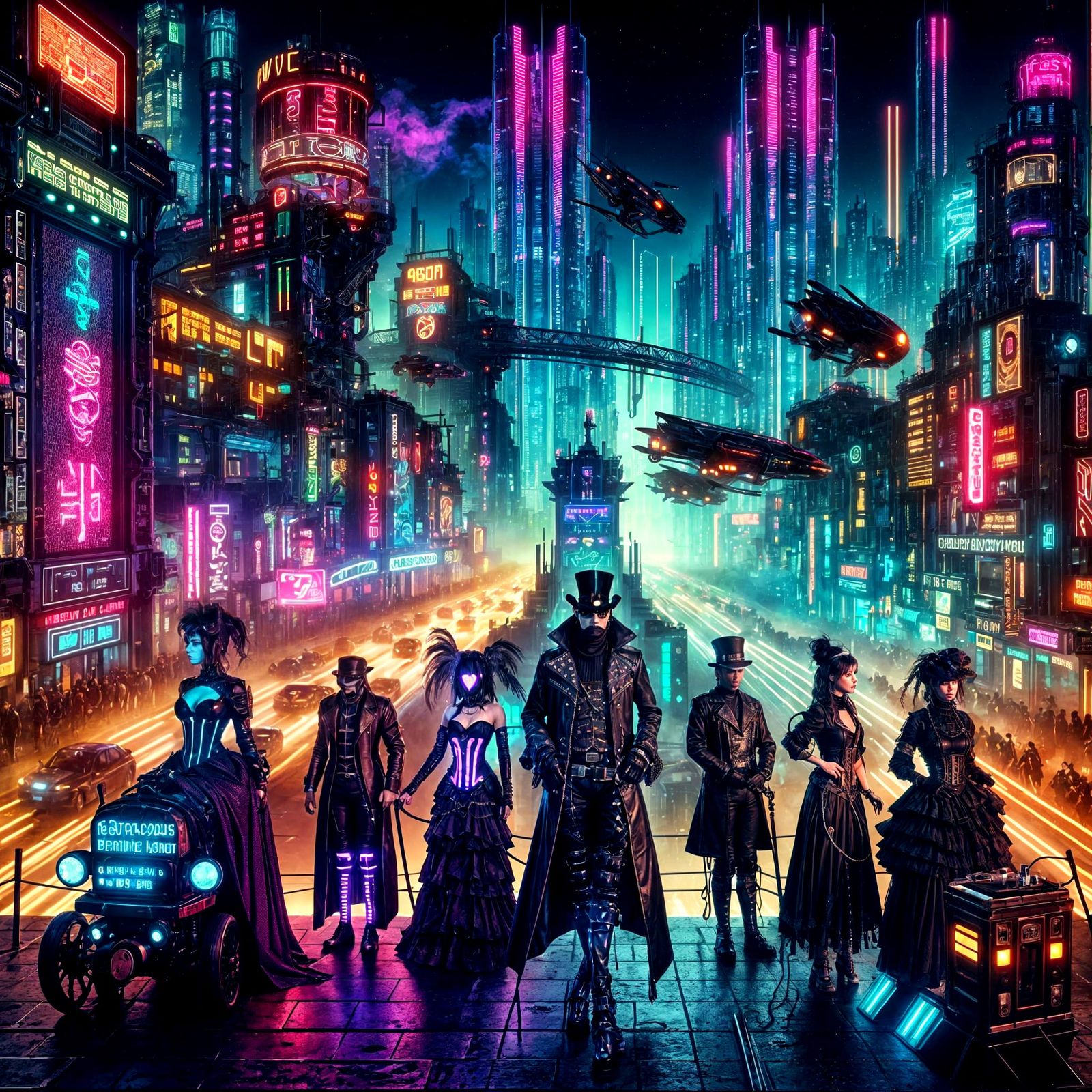 Cyberpunk Meets Steampunk in Gothic Synthwave City