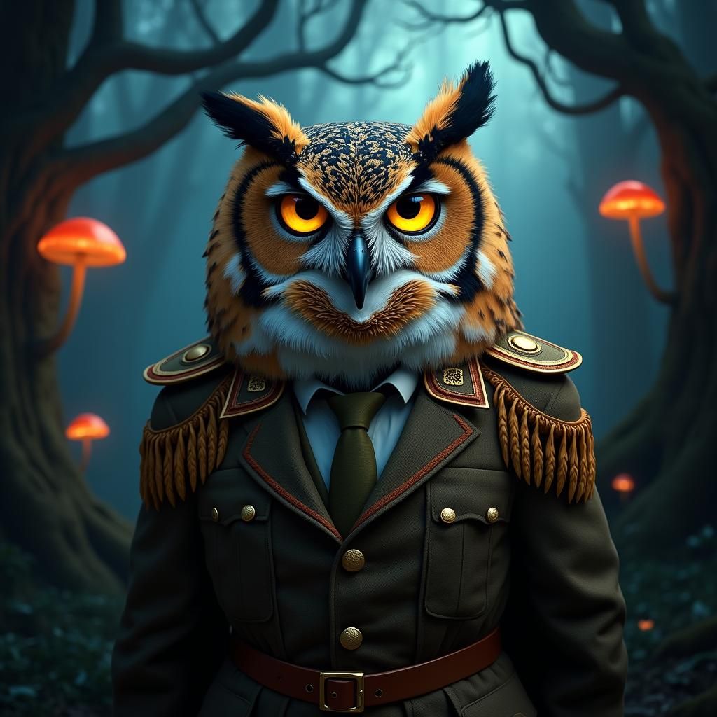 Tawny Owl WWI Portrait in Art Nouveau Style