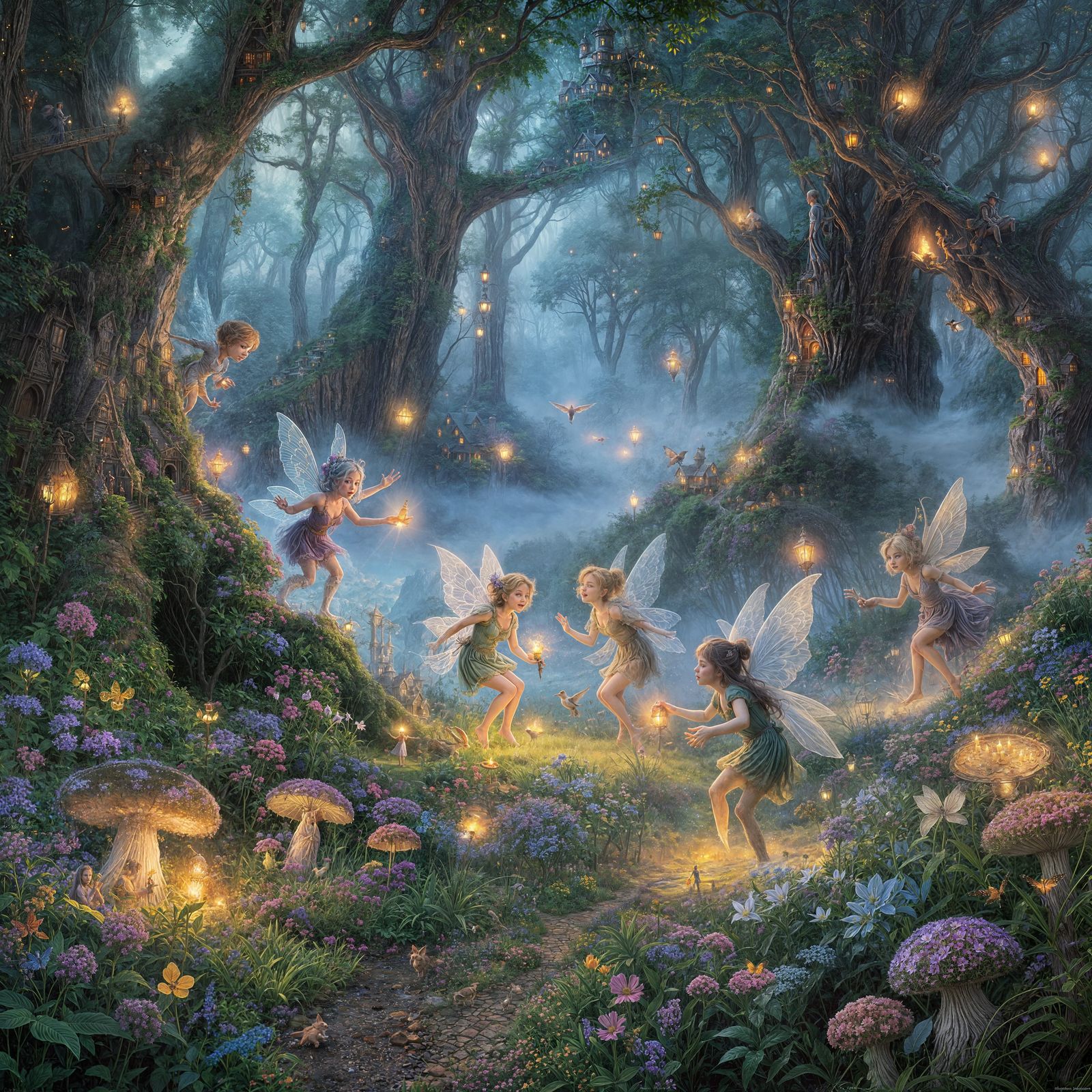 Mischievous Pixies in Ethereal Fantasy Forest