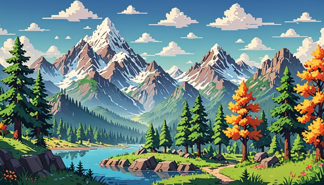 Pixel Art Landscape with Adventurer