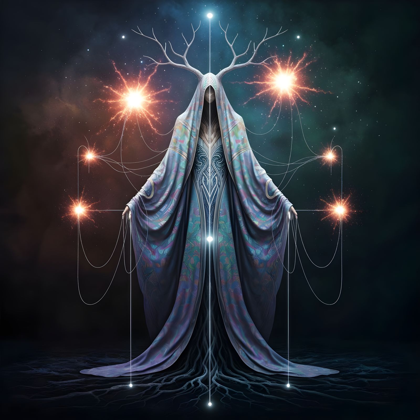 Iridescent Tree Cloak in Art Nouveau Style