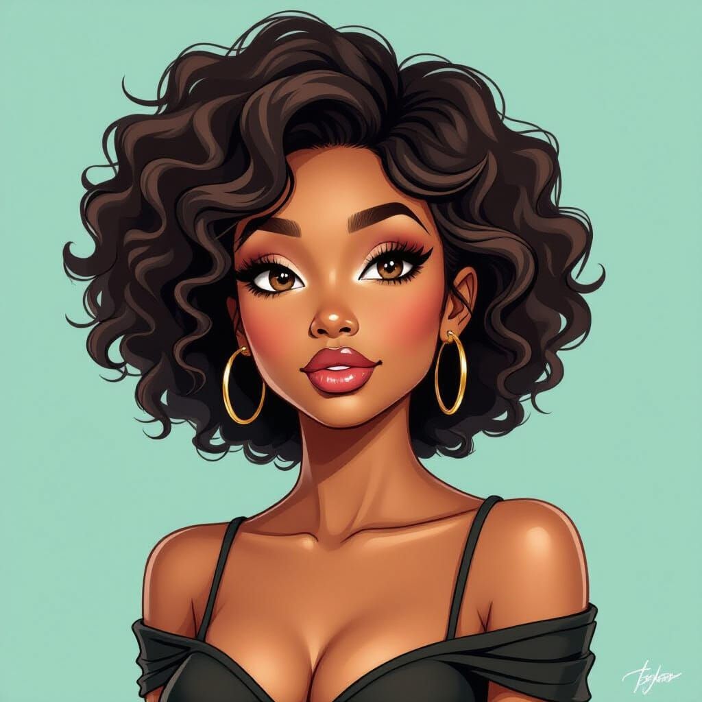 Detailed Cartoon African American Woman with Perfect Proport...