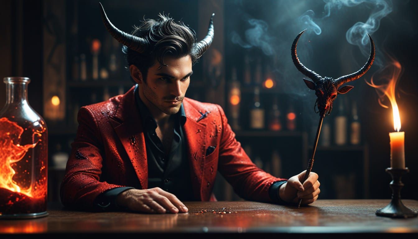 Red Fairy in Zoot Suit, Alcohol Ink Style