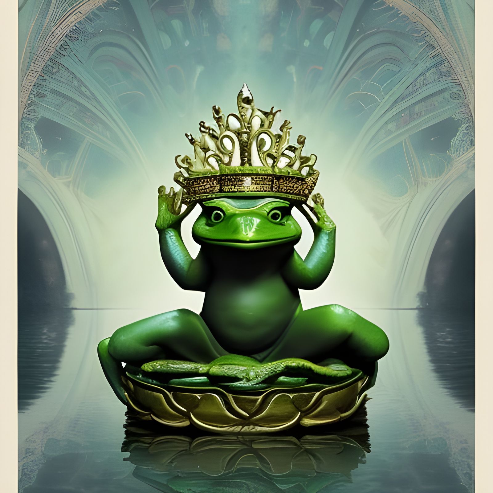 Frog on Lotus Throne: Epic Digital Painting