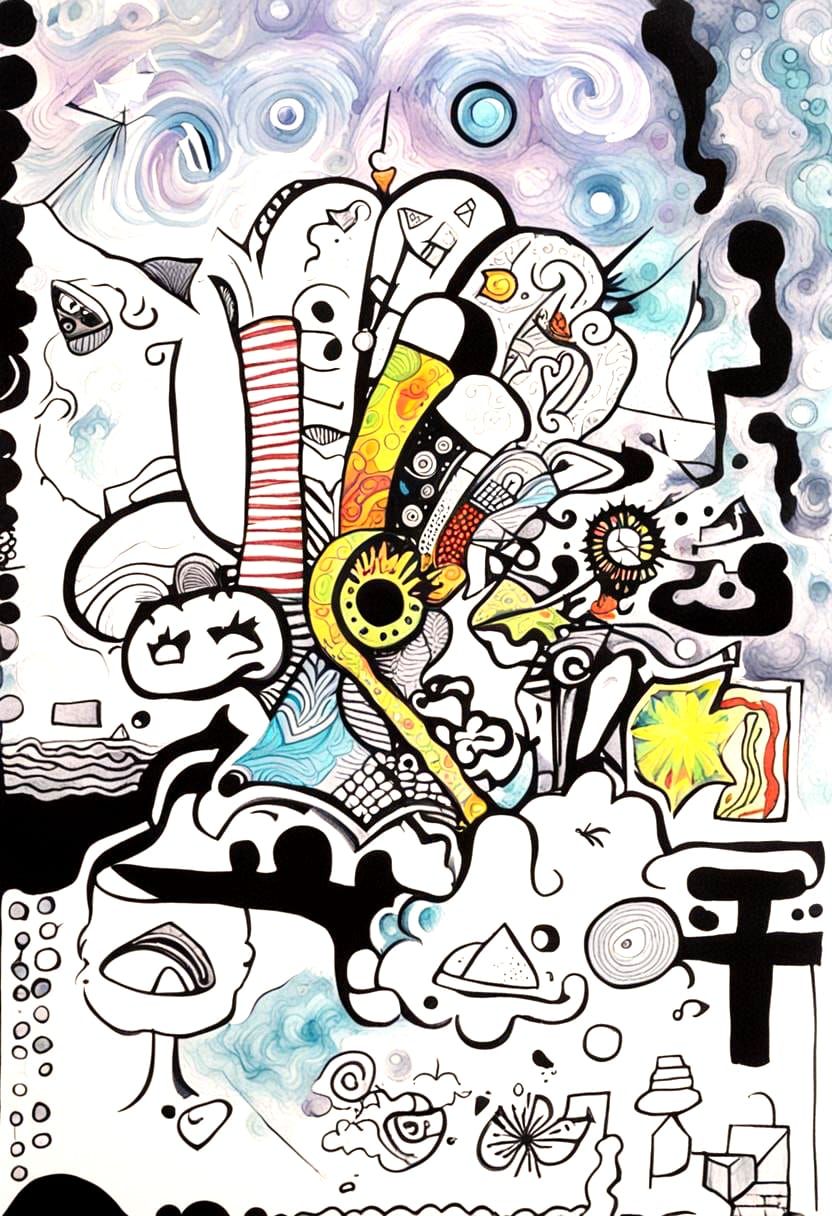 Psychedelic Brain Fragment in Cluttered Style