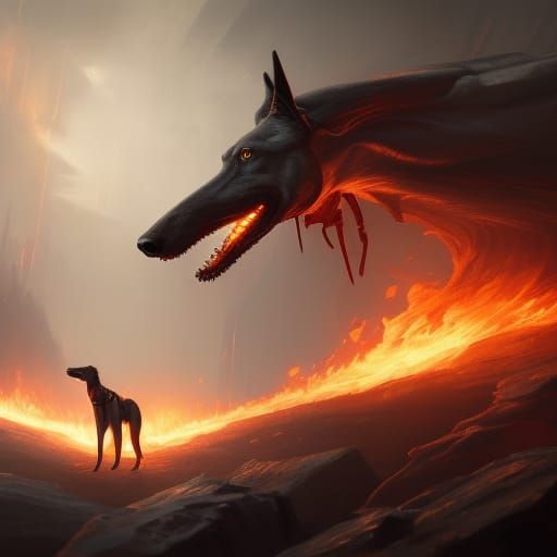 Fire-Breathing Greyhound in Dark Fantasy Style