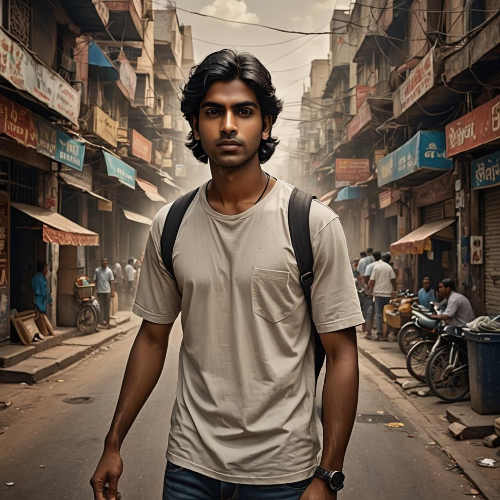 Indian Boy in Traditional Setting, Detailed Matte Painting