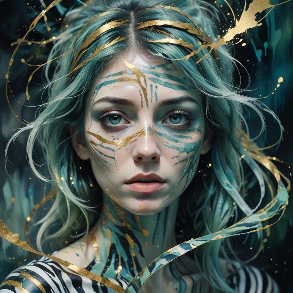 Swirling Vortex of Emotions in Blues and Gold