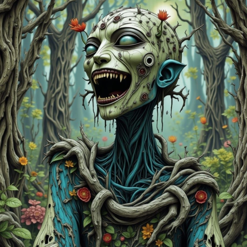 Fantasy Scene: Woman and Haunted Man by Fire