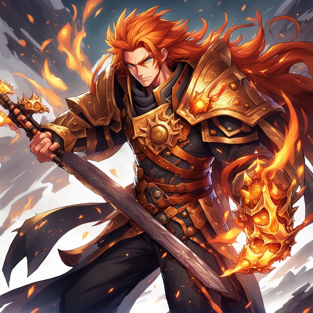 Fiery Anime Knight Character Art