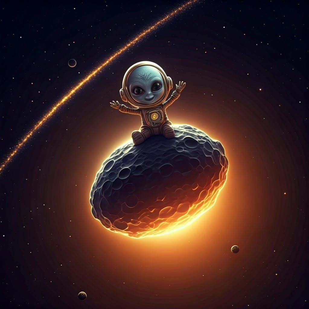 Majestic Comet Rider in Hyperrealistic Sci-Fi Scene