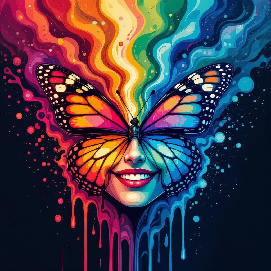 Futuristic Butterfly of Liquid Colors in a Mosaic